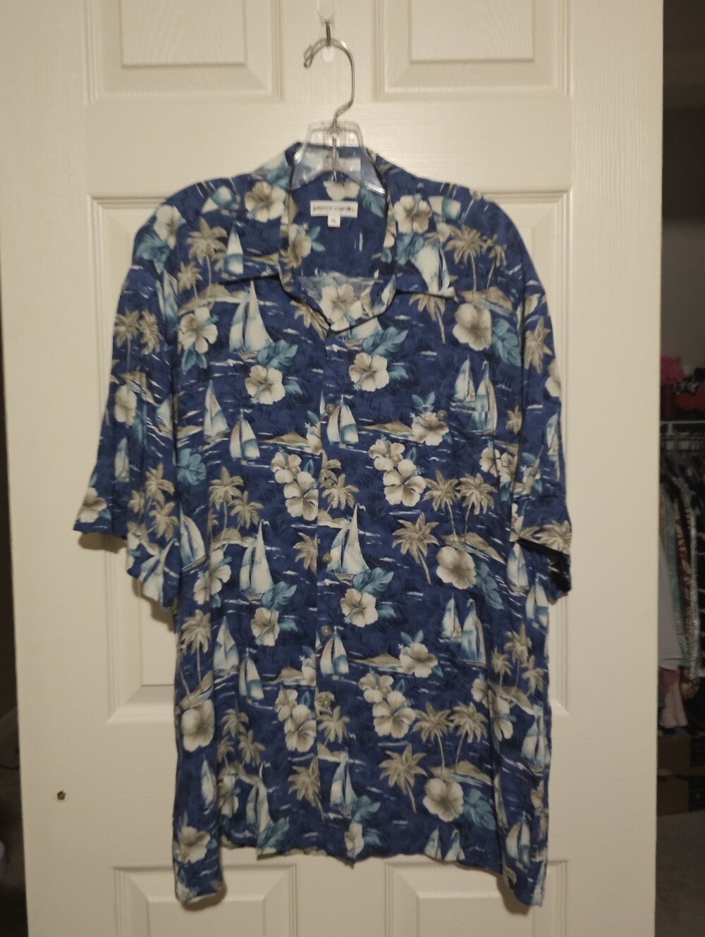 Vintage Pierre Cardin Blue Floral Tropical Button-Up Sz XL